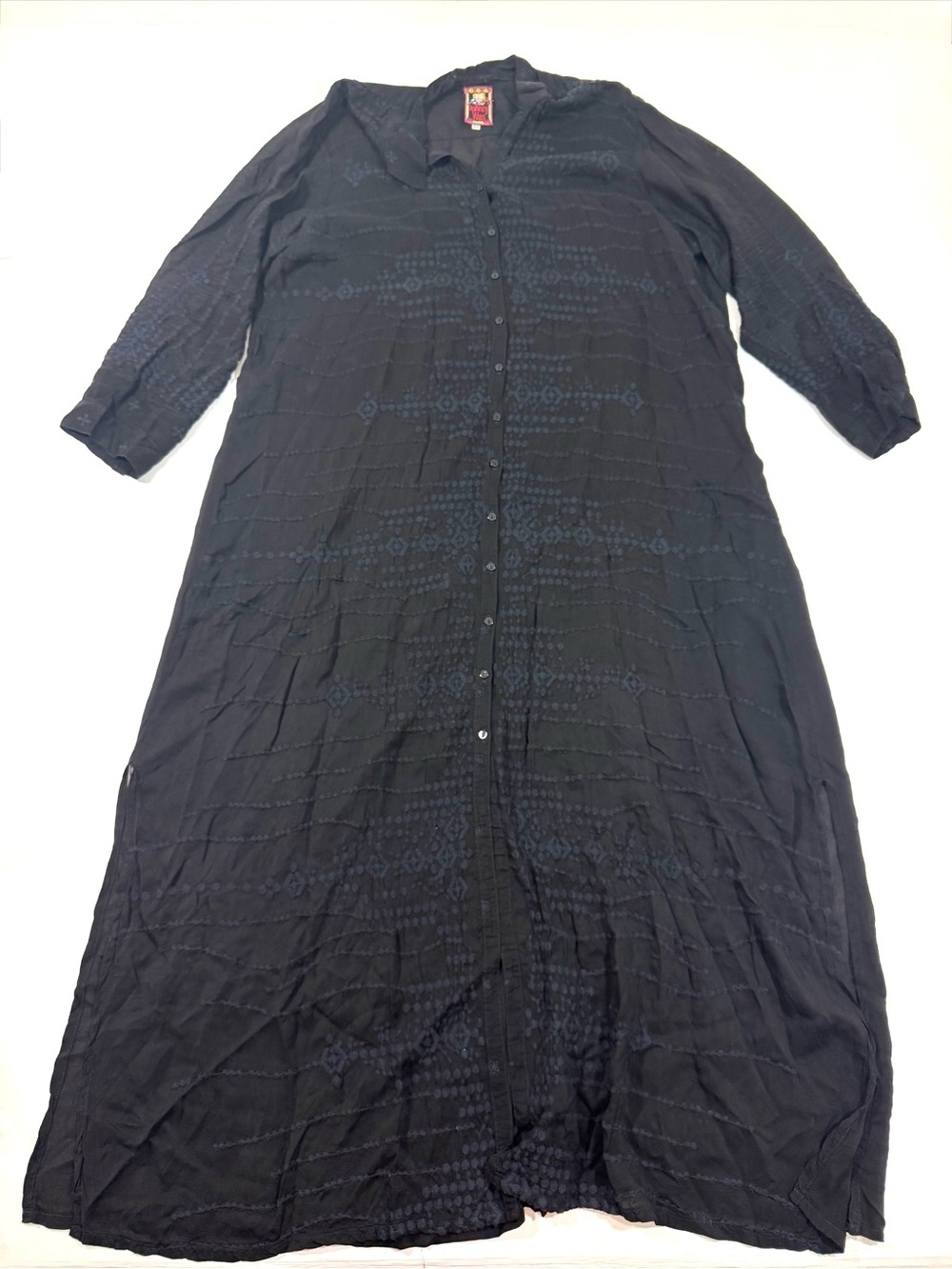 Johnny Was Embroidered Button Front Maxi Shirt Dress Black